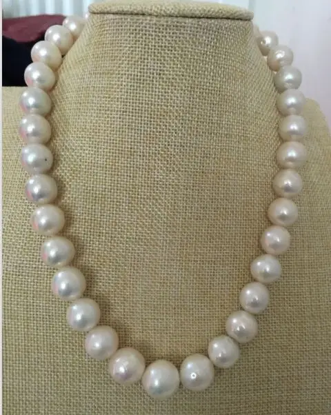 

elegant 12-14mm freshwater round white pearl necklace 18inch 925silver