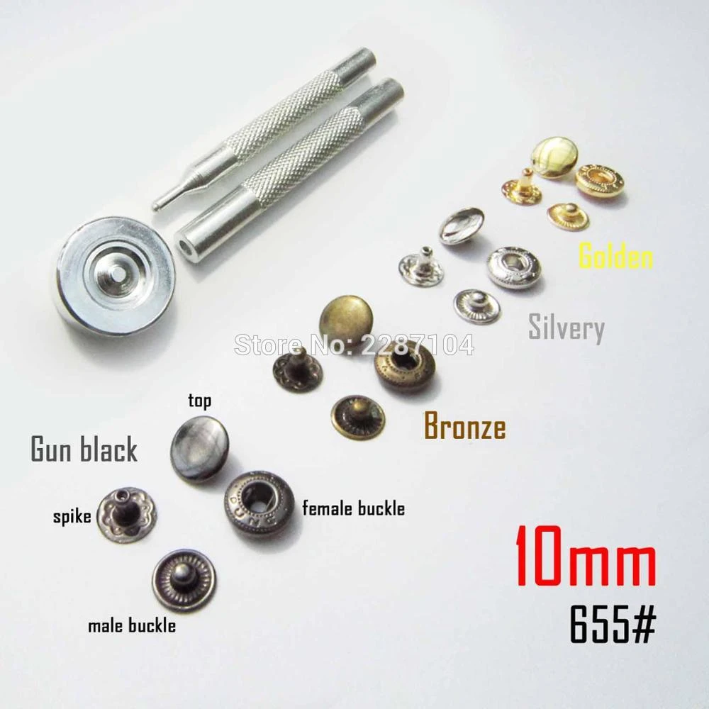 50 Sets 4 Sizes Snap Fastener Kit Buttons Press Studs Rivets Sew On Leather Bag