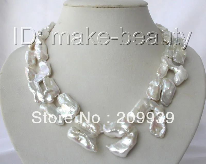 

huij 001370 stunning big 28mm baroque white keshi reborn freshwater pearl necklace