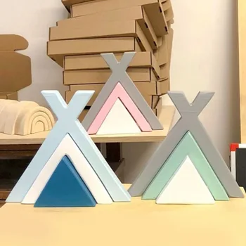 

1 pcs Creative Wooden Building Block Set Cartoon Tent Shape Handmade Nesting Puzzle Playset Kids Educational Toy