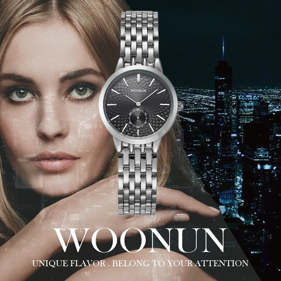 WOONUN брендовые парные часы для мужчин и женщин из нержавеющей стали Кварцевые ультра тонкие часы роскошные часы набор лучший подарок