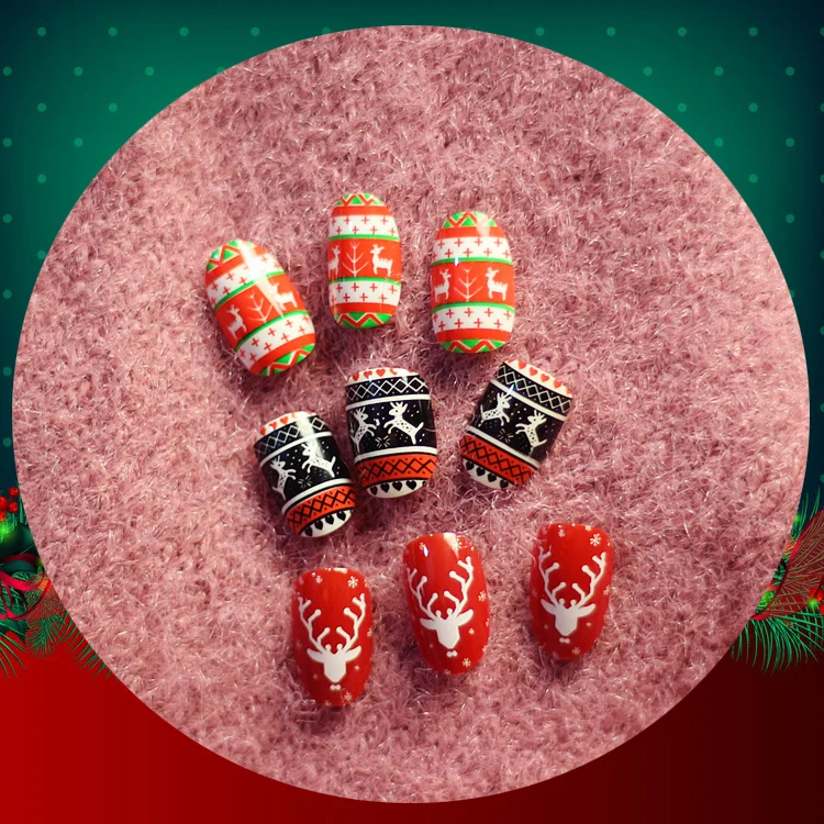 

Christmas gift high quality pure color fake nails Japanese Acrylic false nails set with glue Short size full nail tips cute