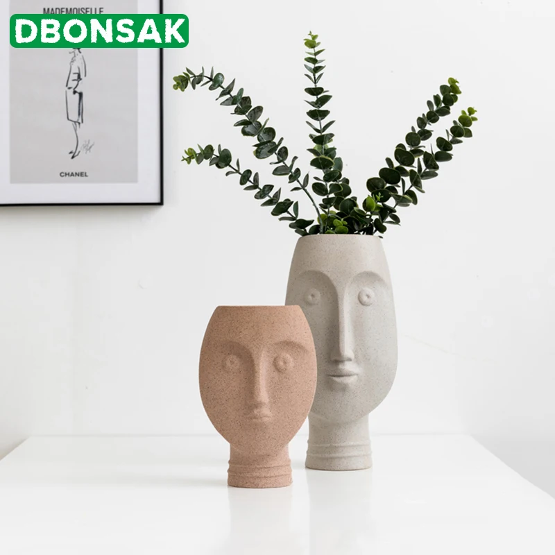 

Nordic Ceramic Face Vases Ins White Ceramic Art Craft Human Face Vase for Flower Home Garden Decor Succulent Pot Modern Style