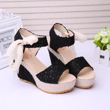 Shoes Women 2017 Summer New Sweet Flowers Buckle Open Toe Wedge Sandals Floral high-heeled Shoes .DDN-lx-02
