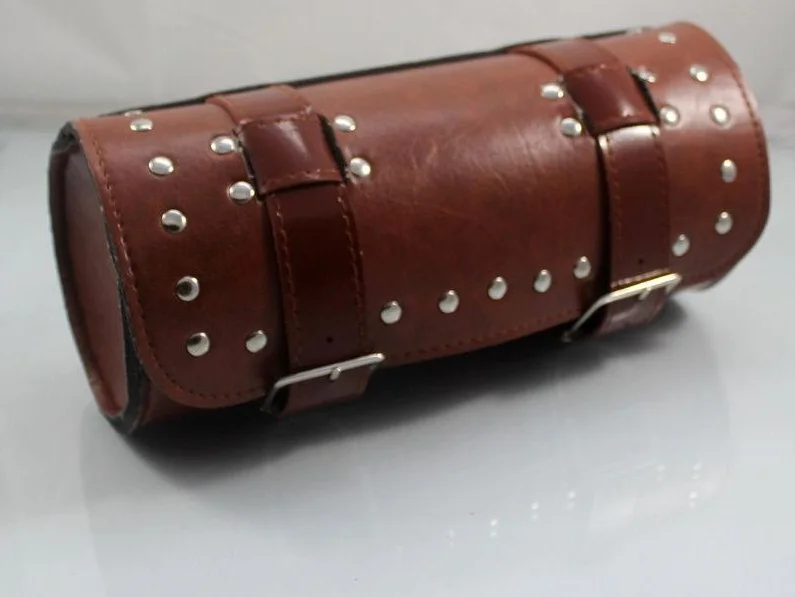 Motorcycle tool bag side box FORK BAG GEAR POUCH STUDS CRUISER CHOPPER