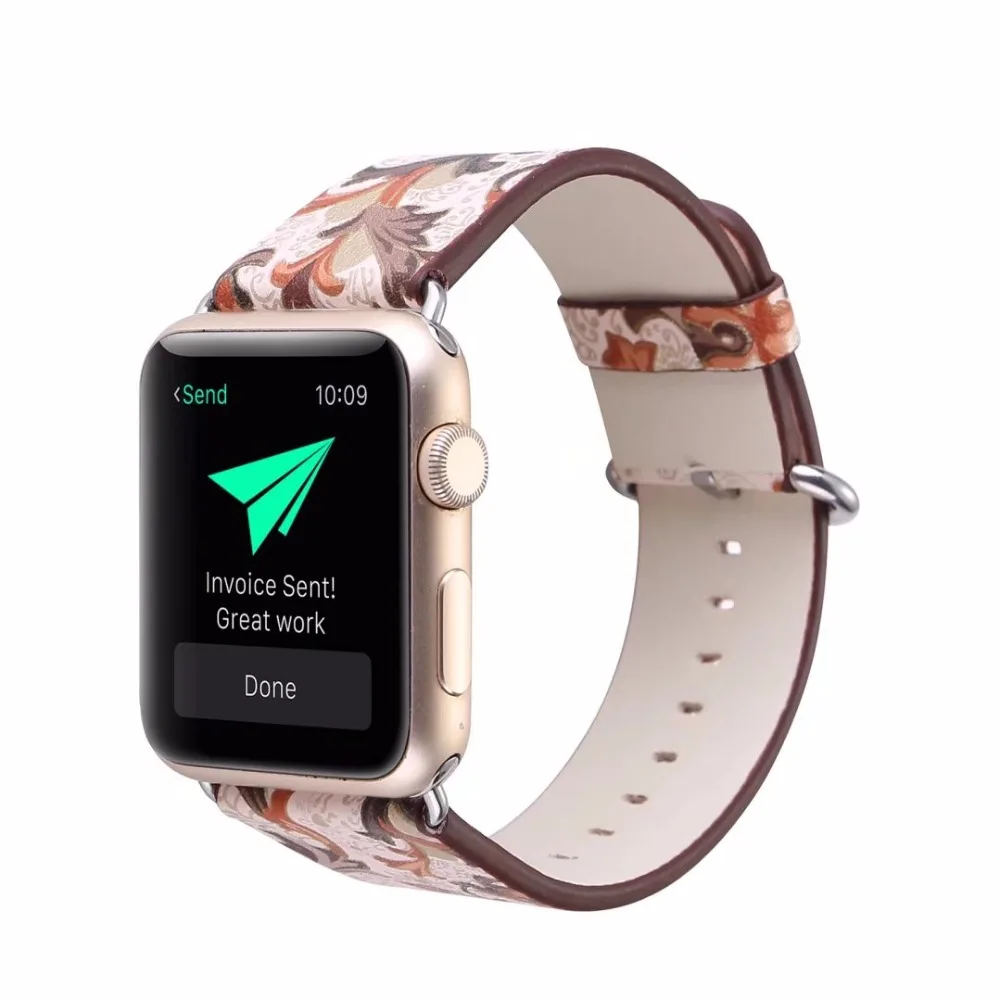 Для женщин цветок ремешок для наручных часов Apple Watch Series 5 4 3 2 1 кожаный ремешок винтажные часы-браслет для наручных часов iWatch 38/40 мм/42 44 мм Напульсники