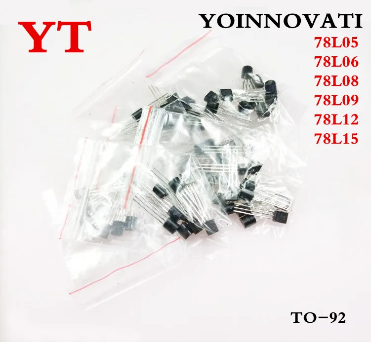 

Free shipping 60pcs 78L05 78L06 78L08 78L09 78L12 78L15 6values each 10pcs Transistor package Assorted Kit