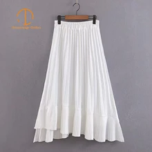 Летняя белая женская модная элегантная плиссированная Асимметричная юбка трапециевидной формы с эластичным поясом, Повседневная Свободная драпированная юбка миди vestidos