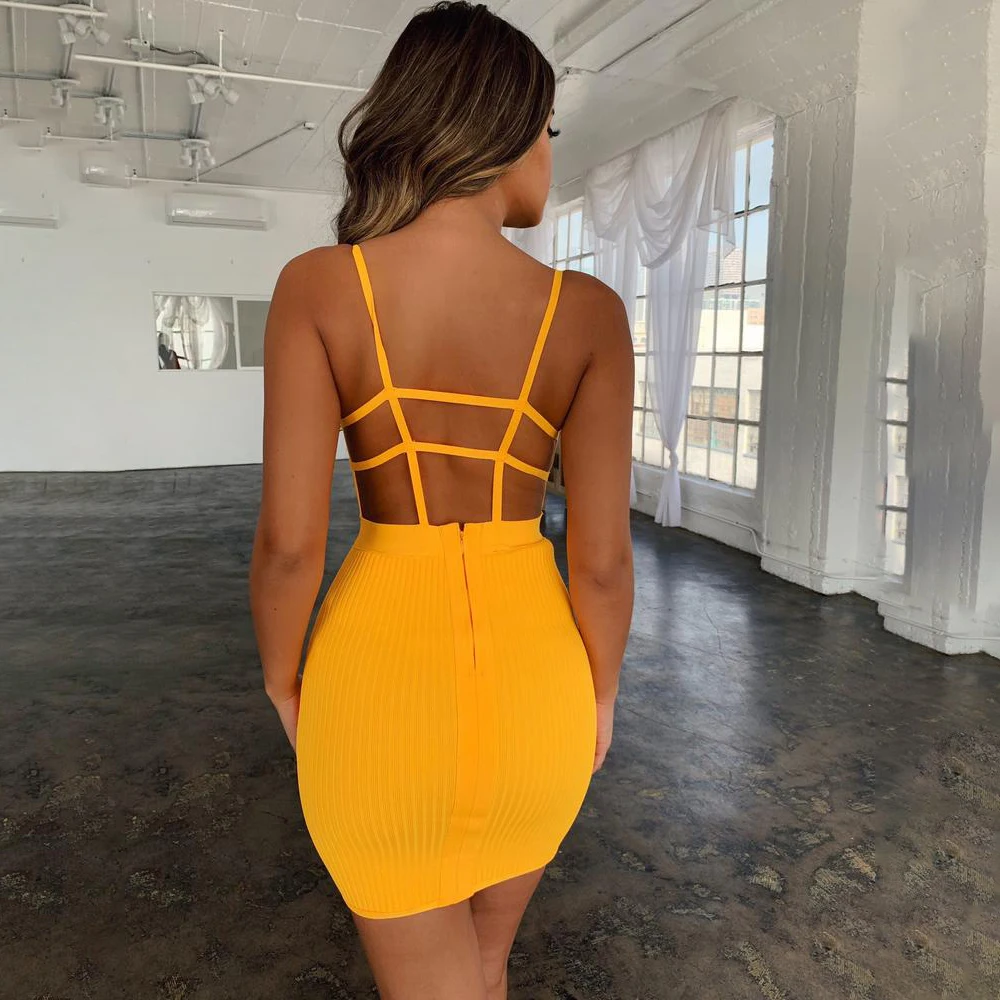 

sleeveless strap backless 2019 summer square collar mini new fashion bodycon club party orange bandage dress