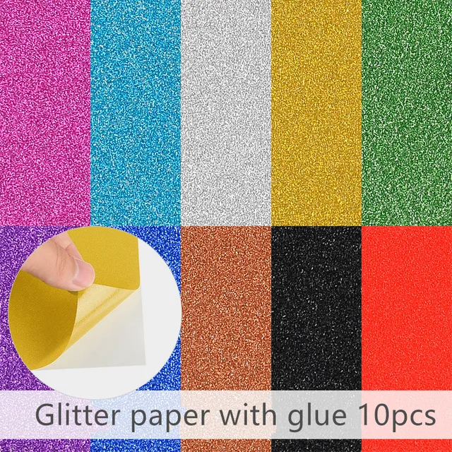 80gsm A4 Colorful Glitter Paper with Glue DIY Cover Handmade Craft Paper Gift Packaging