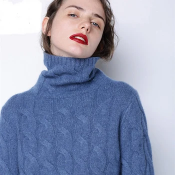 

winter thick turtleneck sweater women 100% pure cashmere sweater female twist knitted bottoming warm pullover