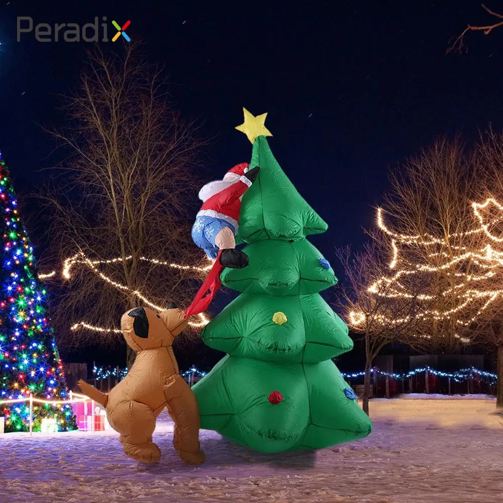 

2018 Drop Shipping Santa Climbing Tree Inflatable Toys Holiday Puppy Bites Santa 180cm Cute Christmas Inflatable Christmas Tree