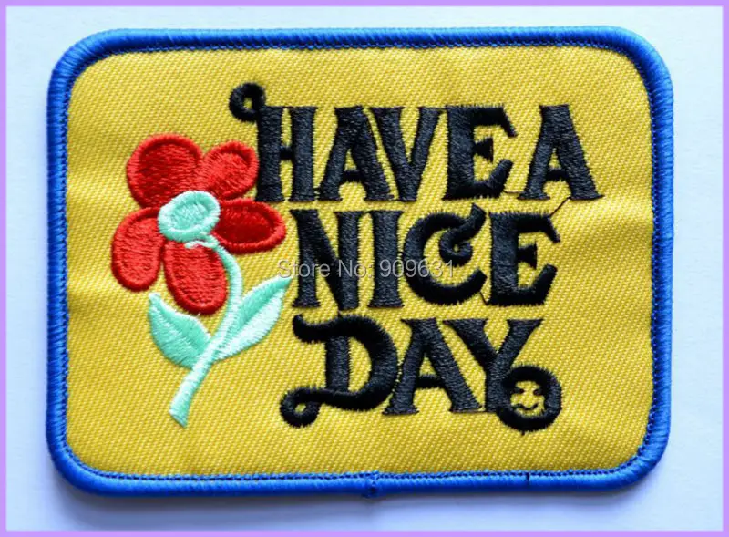 

30x NEW HAVE A NICE DAY HIPPIE RETRO SYMBOL IRON ON PATCH SHIRT LOGO FABRIC