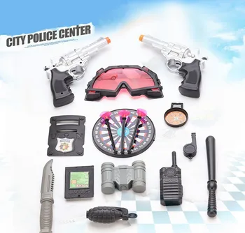 

Play house toy 16pcs/lot City police certer toy airsoft super power Pretend police props Pistol,interphone,darts,baton,grenades