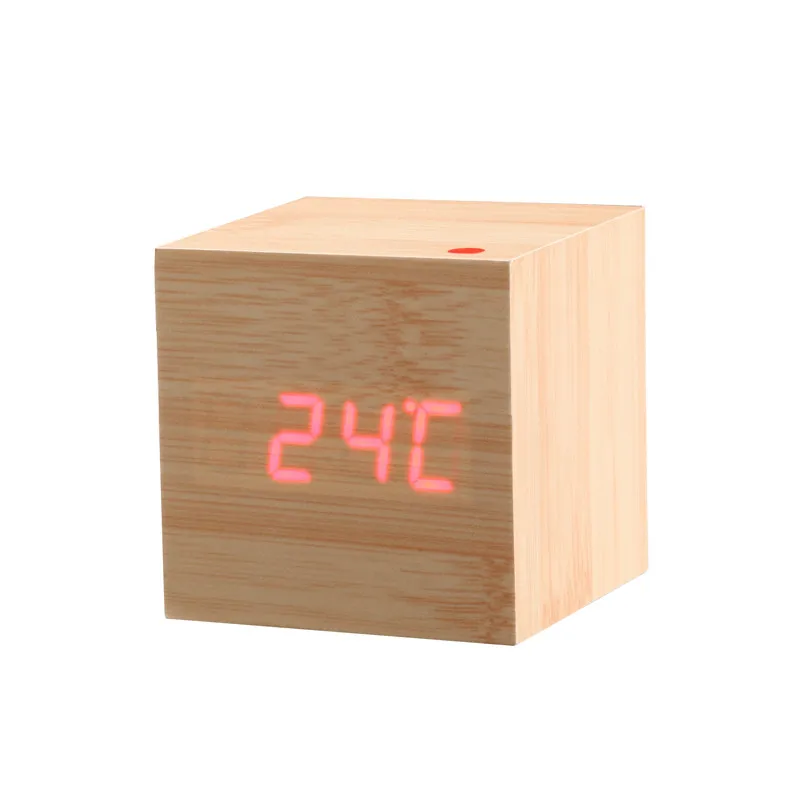 JINSUN современный белый деревянный часы квадратный стиль настольные часы светодиод цифровой будильник голосовые активированные часы KSW101-C-BB
