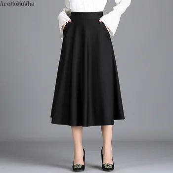 

AreMoMuWha Big Swing Skirt Female Autumn and Winter New Skirt High Waist Hong Kong Flavor Long Section A Word Skirt Tide QX456