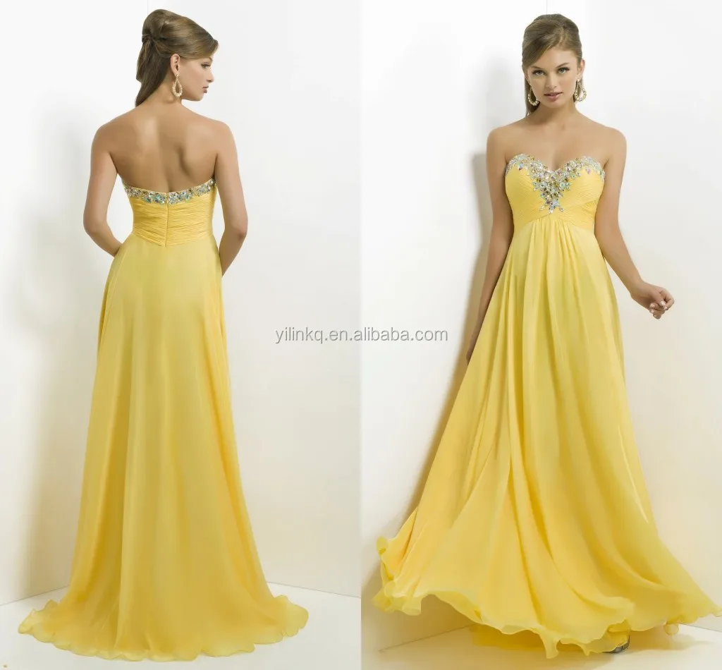 Yellow Color Sexy A Line Beaded Sweetheart Neckline Cheap Made In