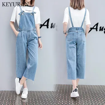 

2019 new big size denim overalls jumpsuit women Casual Loose Solid Overalls Retro Strapless Playsuits Oversized jeans cowboy