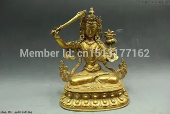 

Old Tibet Buddhism Temple Purple Bronze 24K Gold Manjusri Kwan-Yin Statue Garden Decoration 100% real Brass Bronze 25% off