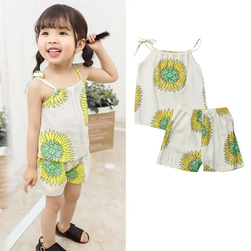 

IMCUTE Sunflowers Clothes Set Baby Girl's Off Shoulder Top Shorts 2Pcs Outfit Summer