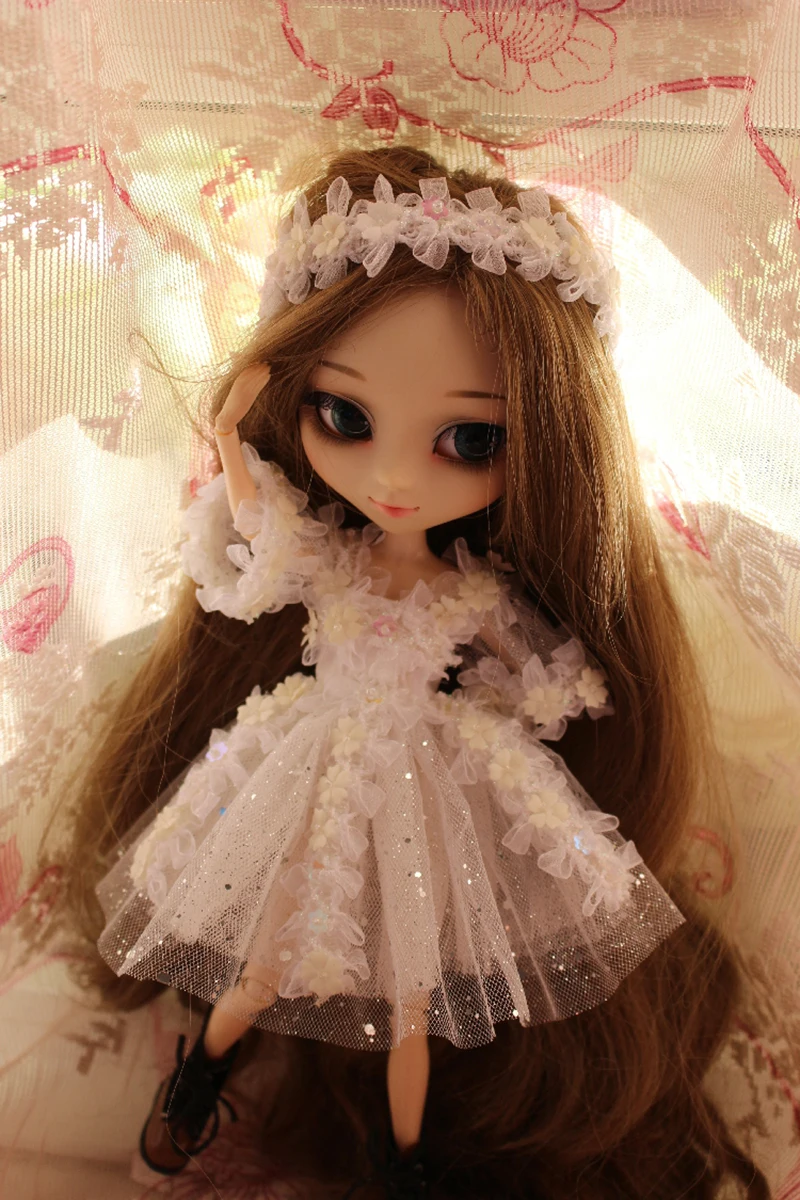 

2PCS/Set Lace Star Shinning Dress Princess Skirt Gauzy Dress + Hair band for Kurhn Momoko 1/6 Dolls Accessories no doll