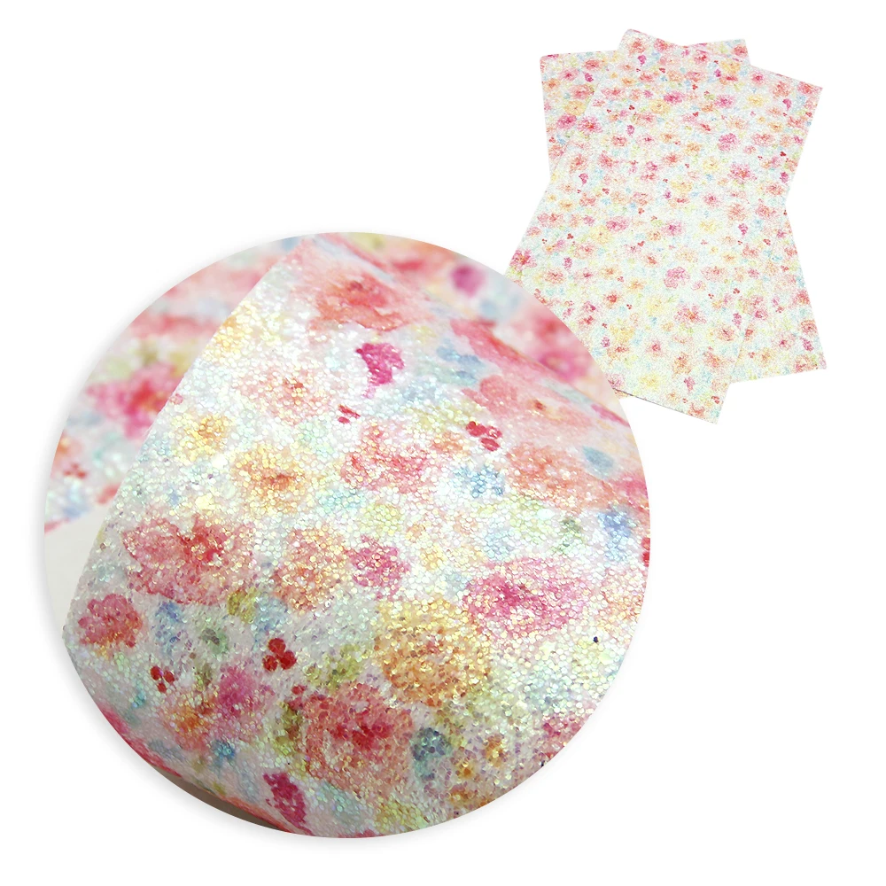 

david angie 20*34cm Flower Series Chunky Glitter Faux Synthetic Leather DIY Bowknot Handbag Sewing Crafts Accessories,1Yc6155