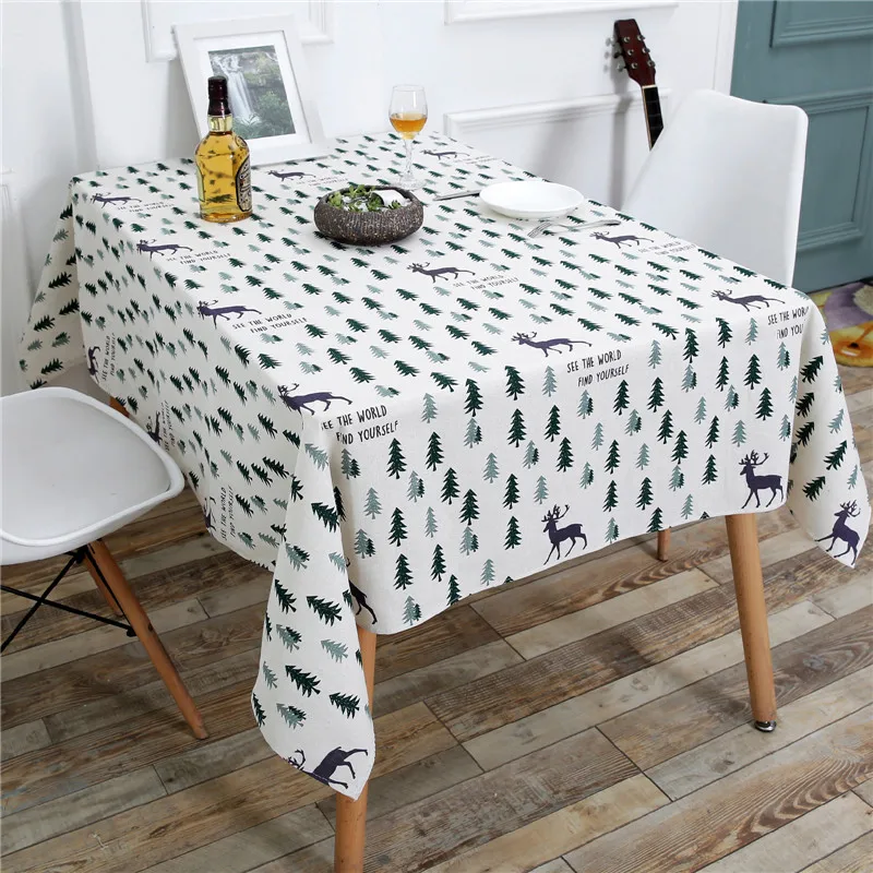 

Kiwiberry home decorative Simple Nordic style deer forest print tablecloth Washable dinner table cloth toalha de mesa 11 sizes