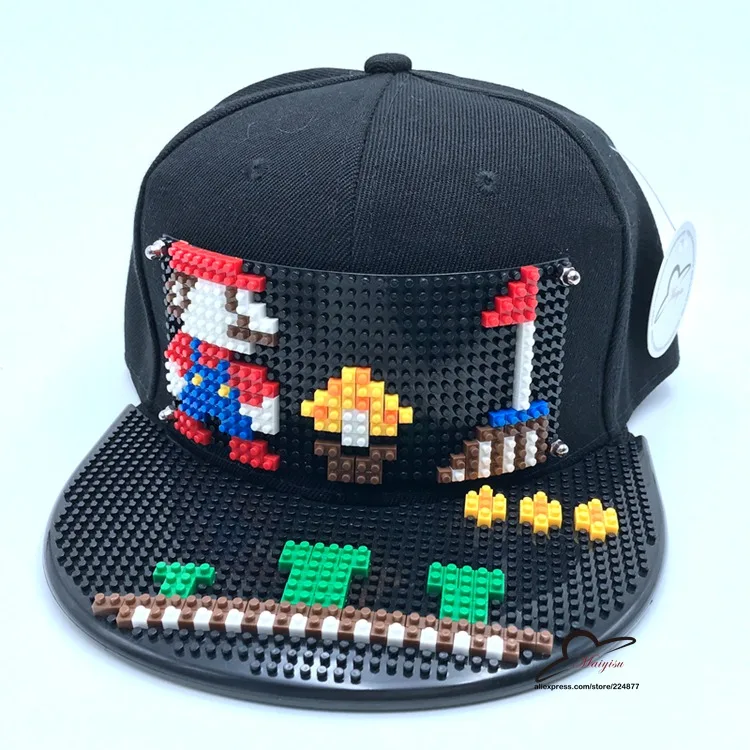 Супер Марио Мозаики DIY открытый хип-хоп стрит тенденции моды ручной gorras Регулируемые Мужчины Женщины Snapback Hat Черный Бейсбол Кепки - Цвет: 2