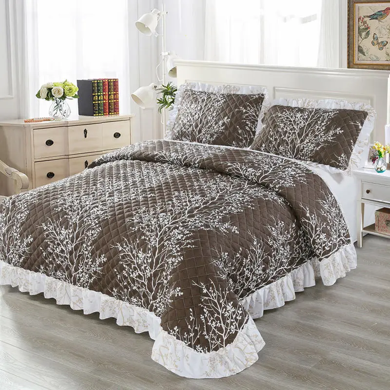 

Luxury Plant Pattern Quilted Bedspread 100% Cotton Coverlet Set Elegant Summer Bedspread Comforter Fabric Coverlet
