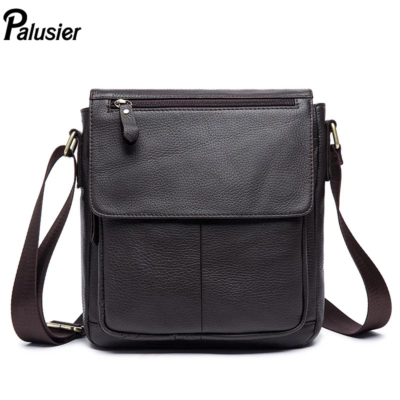 Men Genuine Leather Casual Messenger Bag Fashion Simple Design Zipper ...