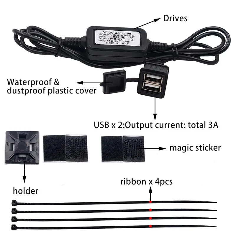 Водонепроницаемое автомобильное зарядное устройство с двумя USB портами от 12 В до