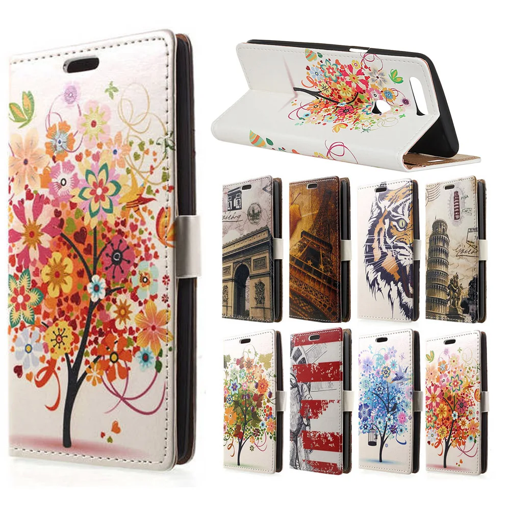 CADORABO Custodia in design floreale con chiusura magnetica, funzione stand e slot per carte CUSTODIA A LIBRO per P SMART 2018 / Enjoy 7S, Grigio