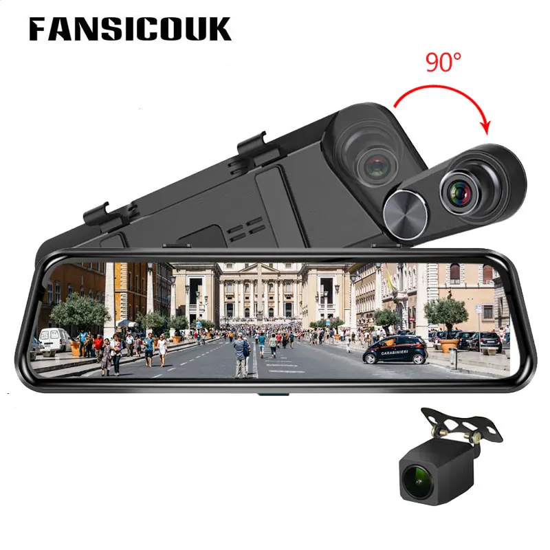 FHD 1080P 10 ''потоковое зеркало заднего вида камера с двойным объективом ночного