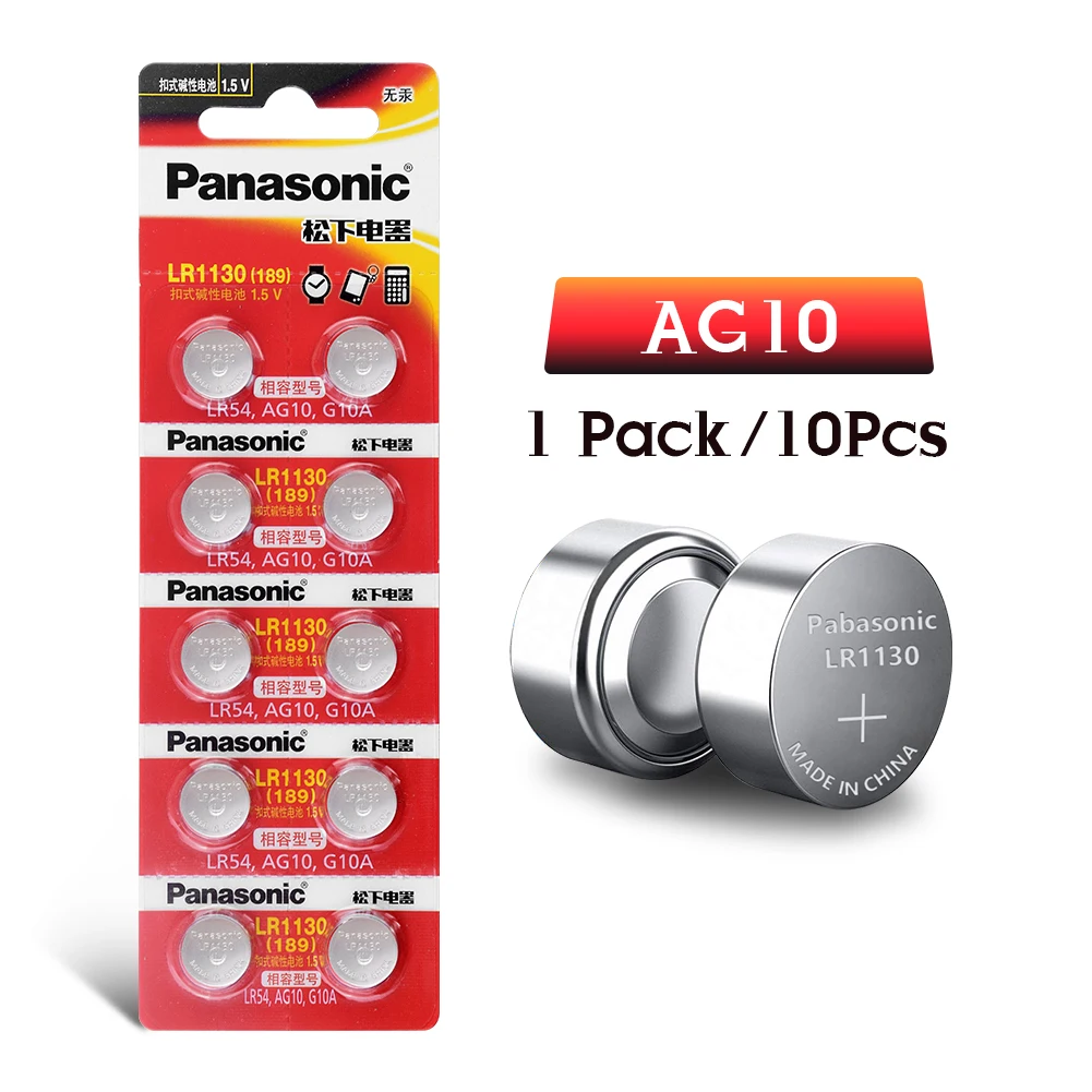 10 шт./лот AG10 389 LR54 SR54 SR1130W аккумулятор Panasonic сотовый 1,5 V AG10 LR1130 щелочные батареи кнопки Батарея 189 LR1130 аккумуляторы таблеточного типа