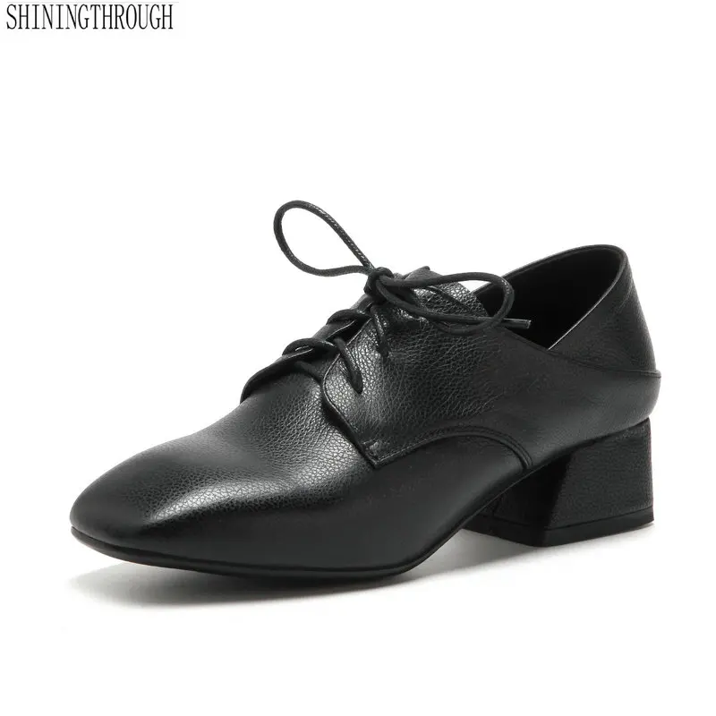 

Large size 34-43 square toe women pumps high quality genuine leather ladies fashion low heels shoes simple comfortable