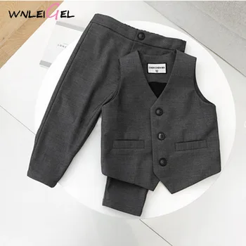 

2PCS WLG boys fashion clothing set baby boy v-neck sleeveless vest and pant set toddler boy birthday party clothes