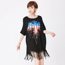 Г. новые женские летние модные о-образным вырезом с коротким рукав «летучая мышь» Орел личность длинная футболка Топы корректирующие женские Повседневное отверстие свободные черная футболка