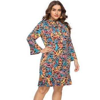 

Women Summer Dress Long Flare Sleeve Printed Leopard Dress Plus Size 6XL Ruffled Mermaid Ladies Dresses vestido verano