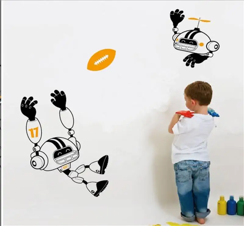 104*77cm Cartoon robot playing Football series wall stickers children's
