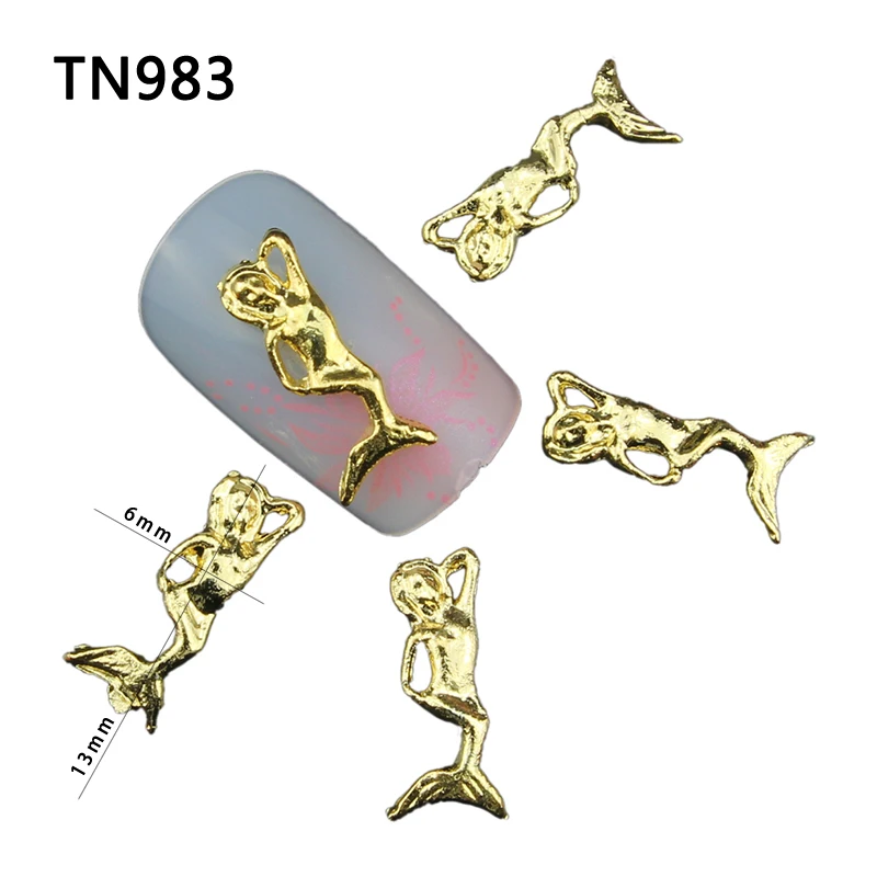 

Blueness 10Pcs/Pack Whole Fingernail Mermaid 3D Nail Art Decorations DIY Golden Alloy Nails Tools Top Nail TN983