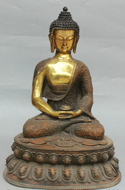 

JP S62 19" Tibet Buddhism Bronze Gold Seat Shakyamuni Amitabha Buddha Robe Bowl Statue