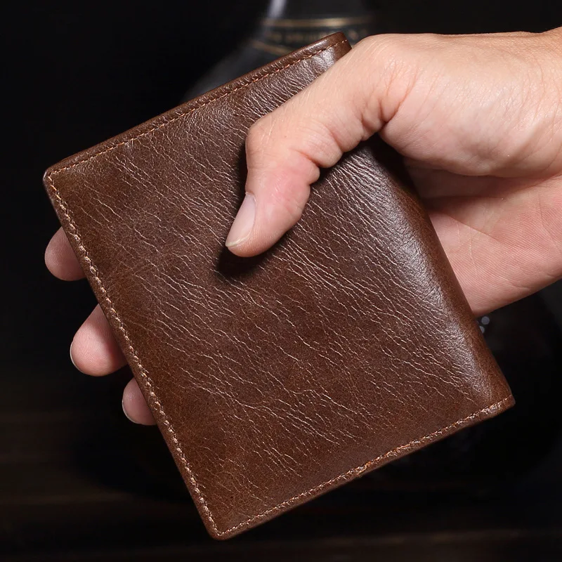 Vintage Men's Genuine Leather Wallets Male Retro Cowhide Brief Short