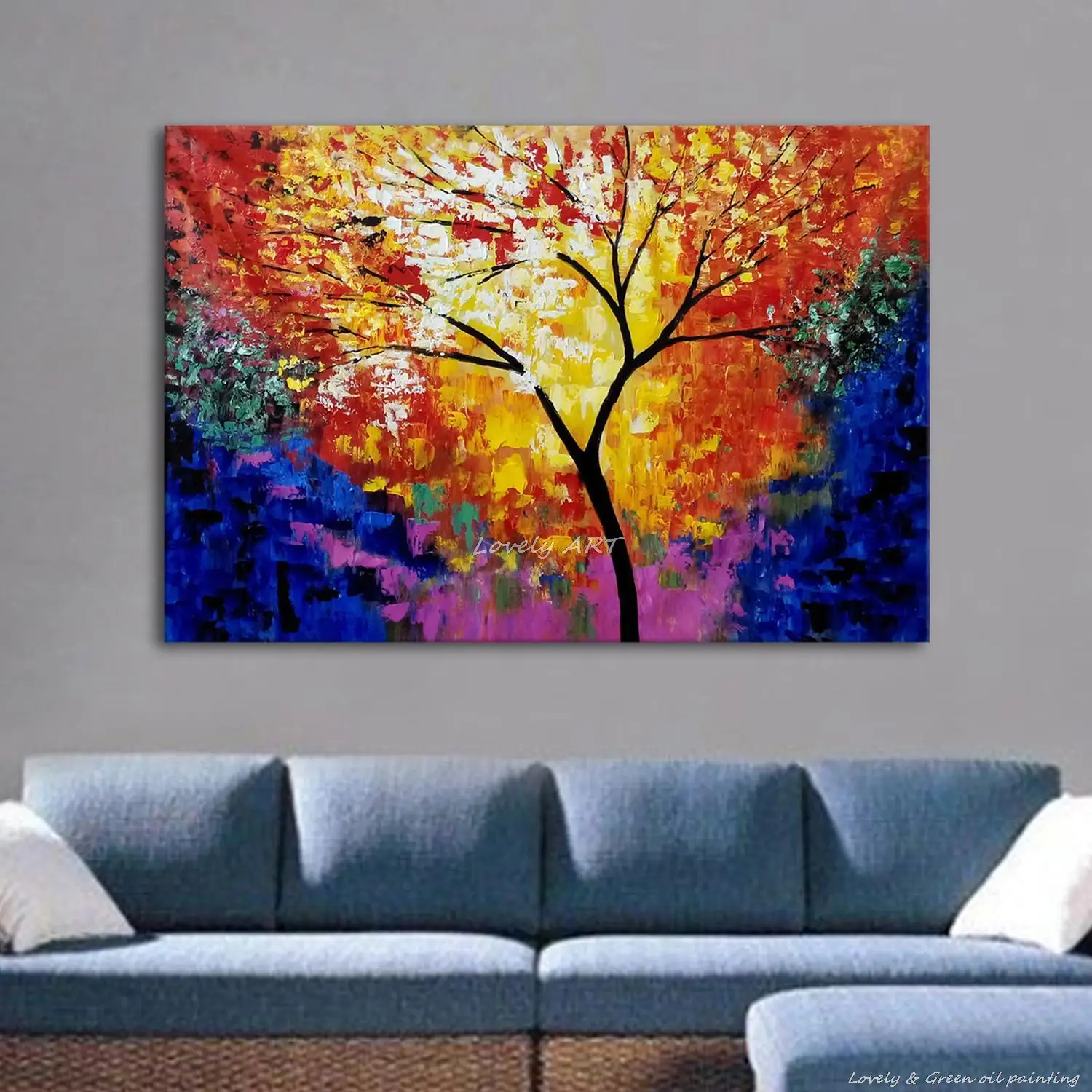 Arthyx Unframed Hand Painted Modern Colorful Tree Palette Knife Canvas