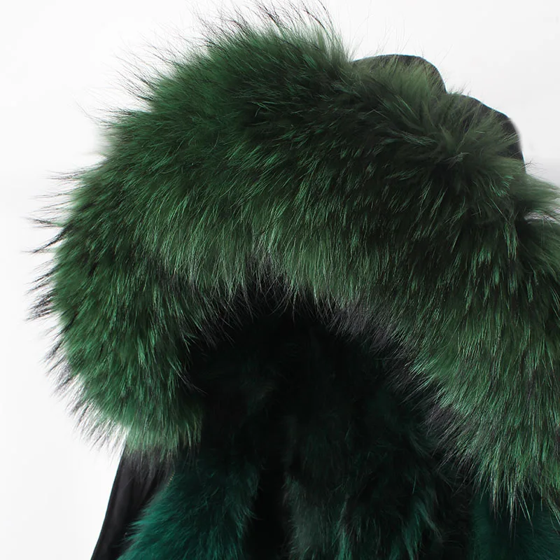 Женское армейское зеленое пальто с капюшоном из меха енота, парки, большие размеры, верхняя одежда, Длинная зимняя куртка со съемным мехом, стиль 3XL, натуральный мех