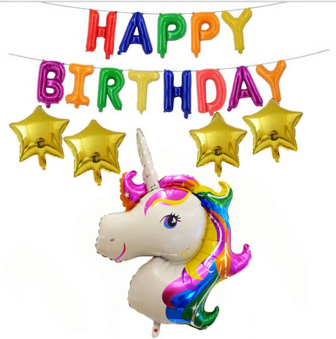 

1set Cute Unicorn Balloons Happy Birthday Party Decorations Kids Unicorn Party Favors Letter Foil Ballon Event Baby Shower Ball