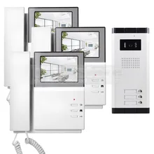 DIYSECUR 4.3 “HD Apartamento Video de La Puerta Sistema de Teléfono Video Del Timbre Del Intercomunicador 700 Tecla Táctil de la Cámara del IR para 3 Familias