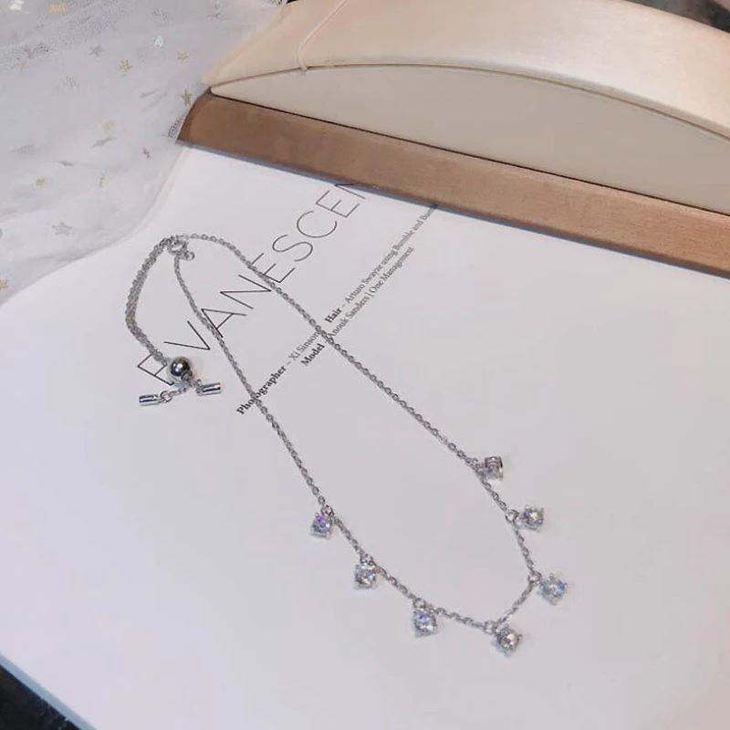 

Ruifan New 925 Sterling Silver Cubic Women Zirconia Cute Disco Drip Drop Fashion White gold Jewelry Choker Charm Necklace YNC063