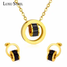 LUXUSTEE Jewelry наборы из нержавеющей стали выемчатый кулон с подвеской кулон с плавающей Шарм Черный Кристалл для Для женщин комплект из сережек и ожерелья