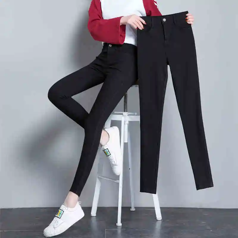 

New Arrivals Fashion High Stretchy Women Pencil Jeans Skinny Pants High Wasit Female Slim Lady Pants Plus Size