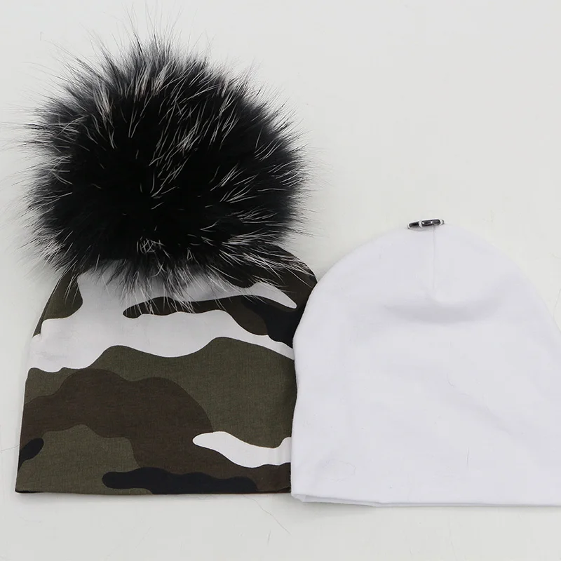 GZHilovingL из 2 предметов 0-5 месяцев из хлопка для мальчиков и девочек шапка с натуральным меховым помпоном шапка, сезон осень-зима детские твердая шляпа шапка с меховым помпоном для девочек - Цвет: army -w